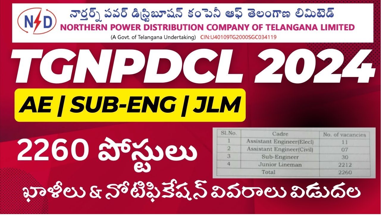 TGNPDCL Recruitment 2024: A Chance to Get 2260 JLM, AE, and SE Vacancies